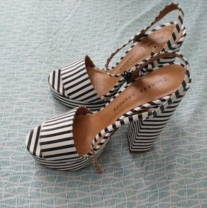 Black and White striped heels